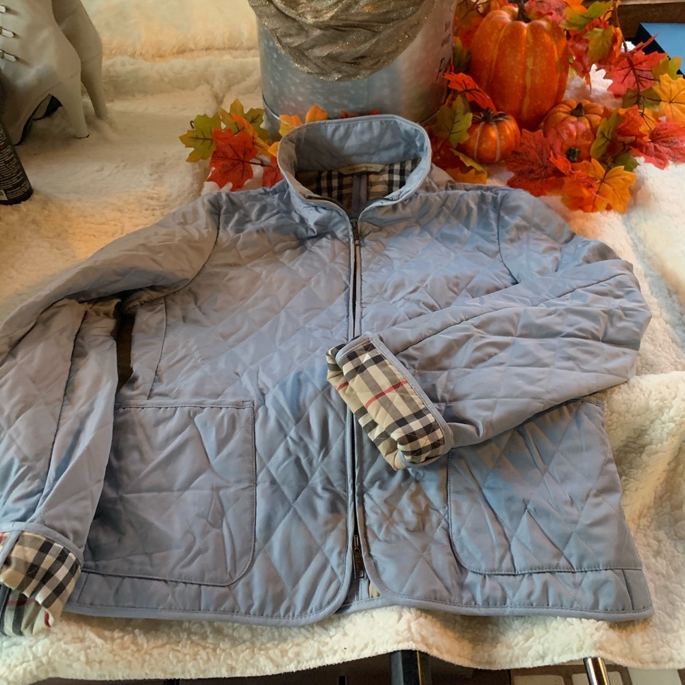 💯Burberry Quilted Talored Fit Pale Blue Jacket 8